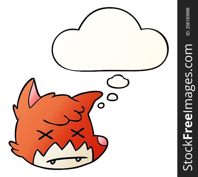 cartoon dead fox face with thought bubble in smooth gradient style