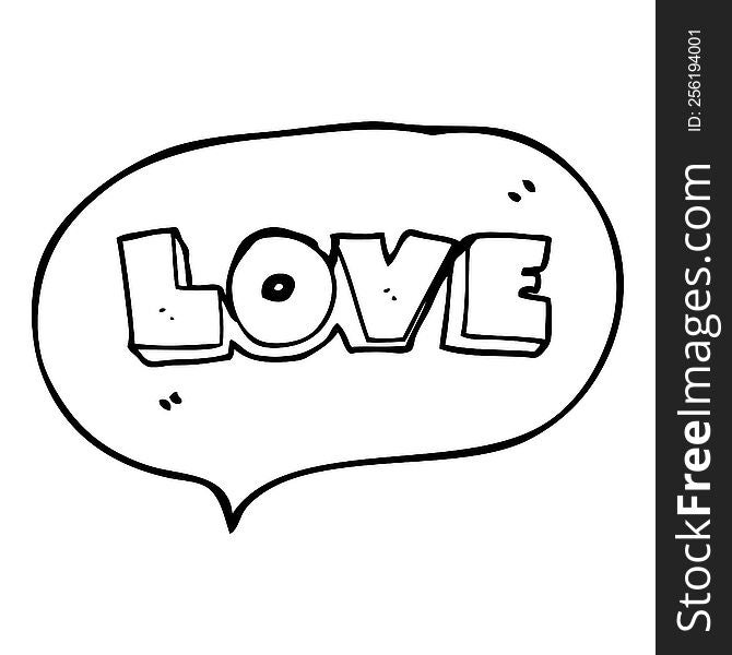 freehand drawn speech bubble cartoon word love