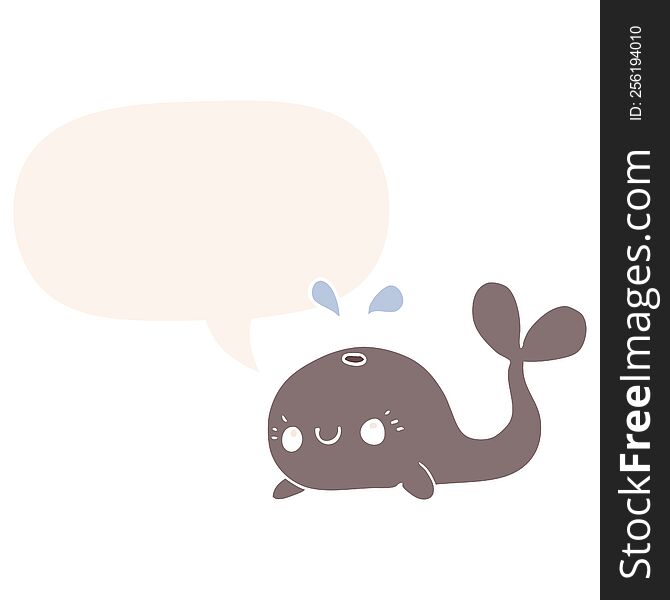 cute cartoon whale with speech bubble in retro style