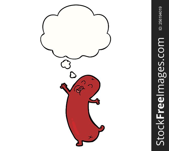 cartoon dancing sausage with thought bubble. cartoon dancing sausage with thought bubble