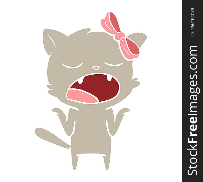flat color style cartoon yawning cat shrugging shoulders