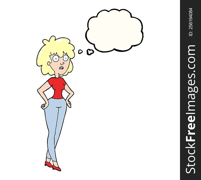 freehand drawn thought bubble cartoon surprised woman