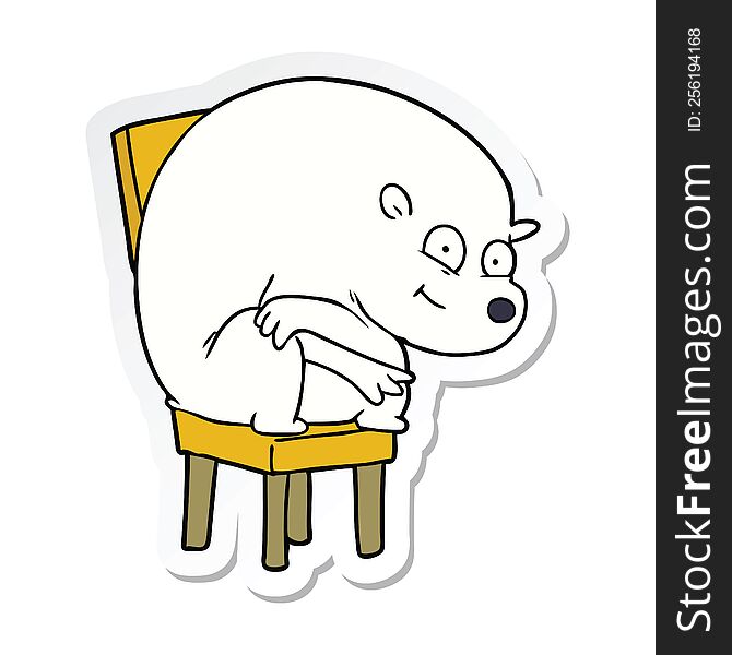 sticker of a happy polar bear on chair