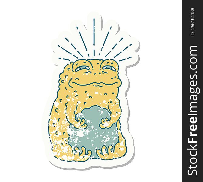 Grunge Sticker Of Tattoo Style Toad Character