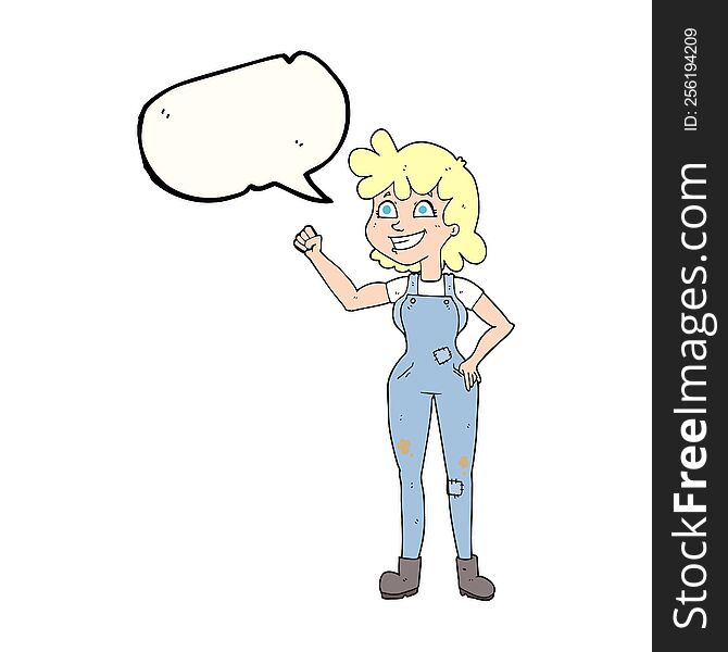 freehand drawn speech bubble cartoon determined woman clenching fist