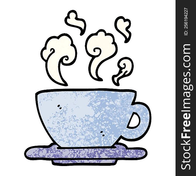 grunge textured illustration cartoon cup of hot coffee