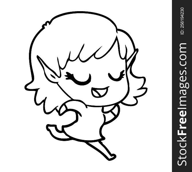 happy cartoon elf girl running. happy cartoon elf girl running