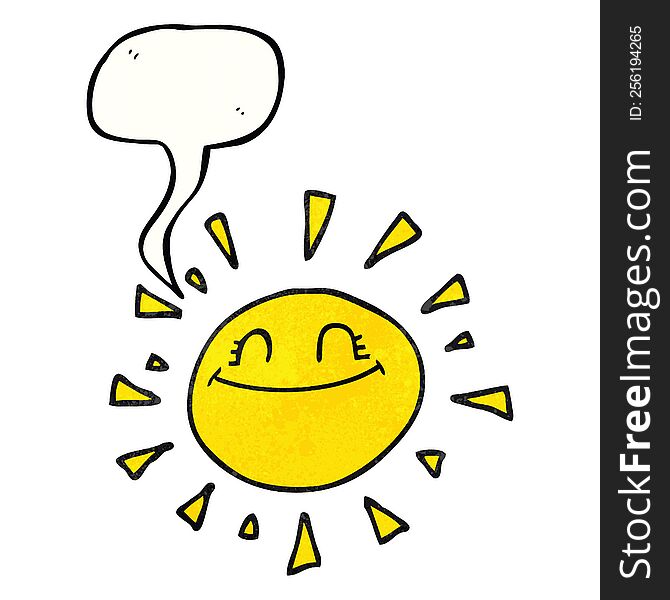 happy freehand speech bubble textured cartoon sun. happy freehand speech bubble textured cartoon sun
