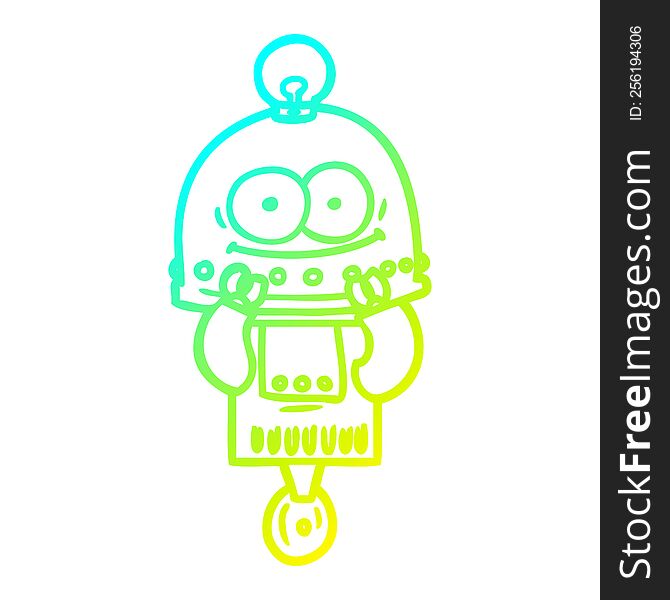 cold gradient line drawing of a happy carton robot with light bulb