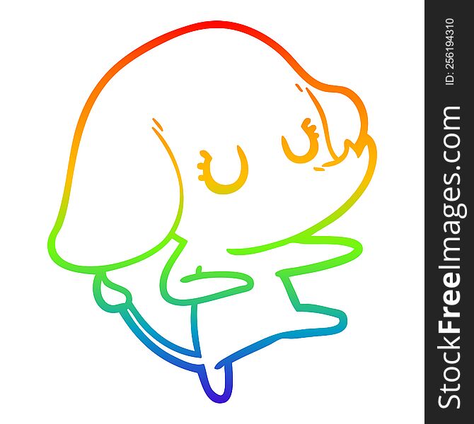 Rainbow Gradient Line Drawing Cute Cartoon Elephant