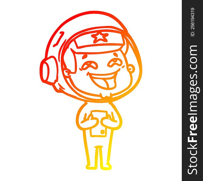 Warm Gradient Line Drawing Cartoon Laughing Astronaut