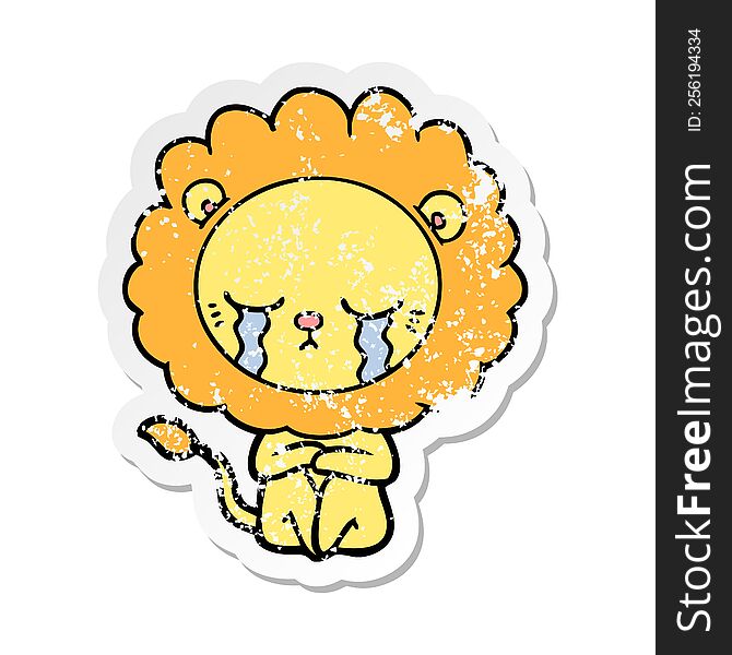 Distressed Sticker Of A Crying Cartoon Lion