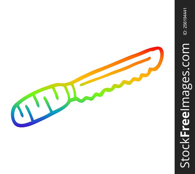 Rainbow Gradient Line Drawing Cartoon Bread Knife