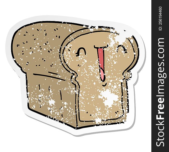 distressed sticker of a cute cartoon loaf of bread