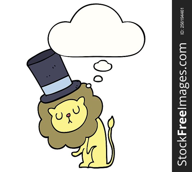 Cute Cartoon Lion Wearing Top Hat And Thought Bubble
