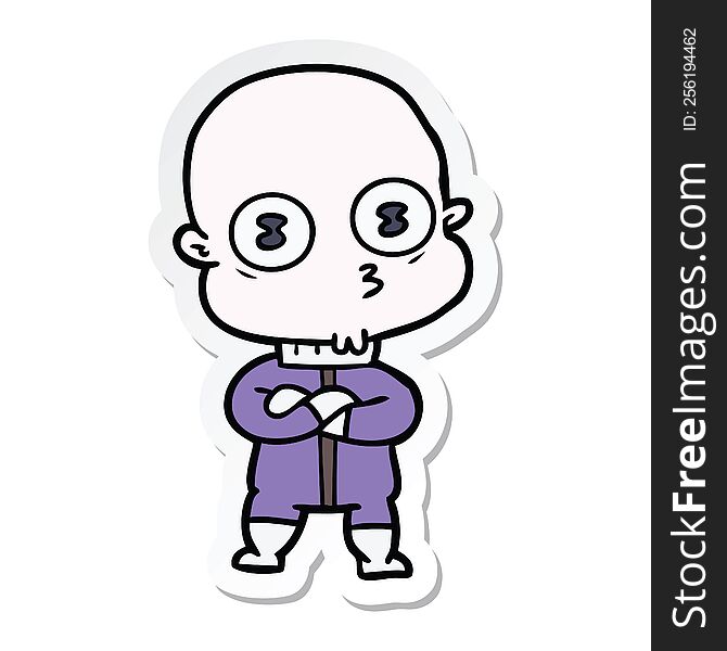 Sticker Of A Cartoon Weird Bald Spaceman
