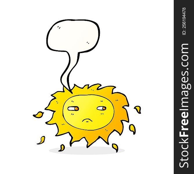 cartoon sad sun with speech bubble