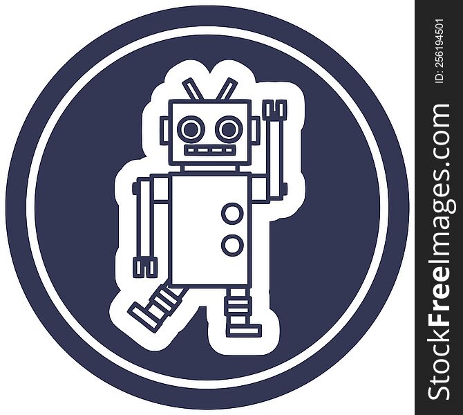 dancing robot circular icon symbol