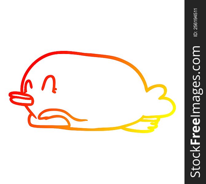 Warm Gradient Line Drawing Penguin Lying On Belly