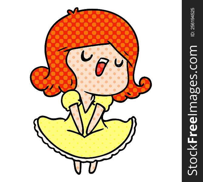 cartoon illustration of a cute singing kawaii girl. cartoon illustration of a cute singing kawaii girl