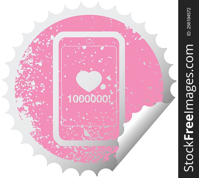 Mobile Phone Showing 1000000 Likes Graphic Distressed Sticker