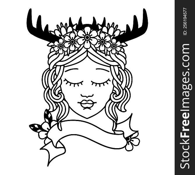 Black and White Tattoo linework Style human druid. Black and White Tattoo linework Style human druid