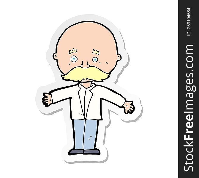 Sticker Of A Cartoon Bald Man With Open Arms