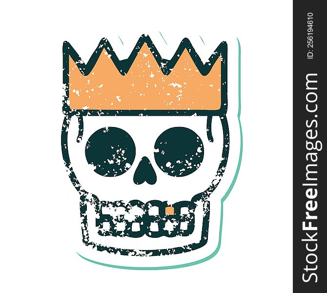 iconic distressed sticker tattoo style image of a skull and crown. iconic distressed sticker tattoo style image of a skull and crown