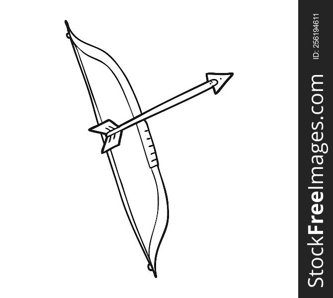 freehand drawn black and white cartoon bow and arrow