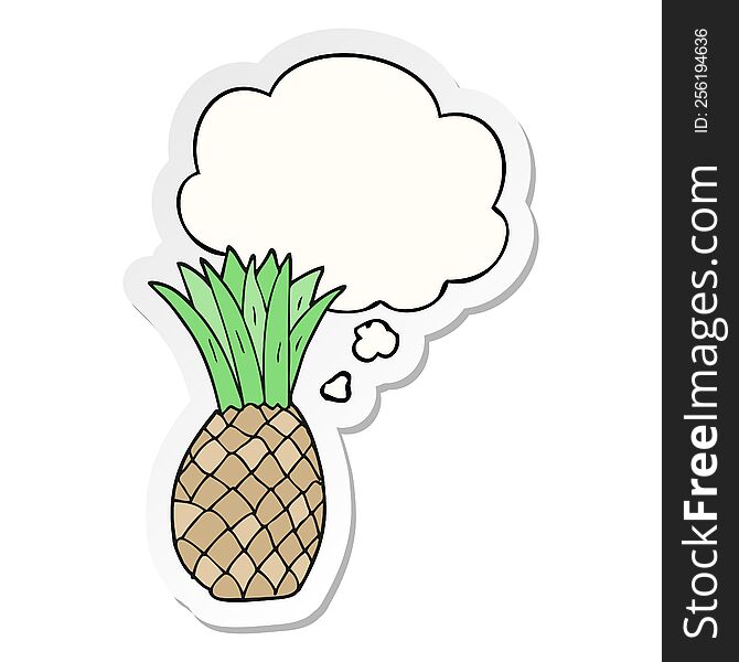 cartoon pineapple with thought bubble as a printed sticker