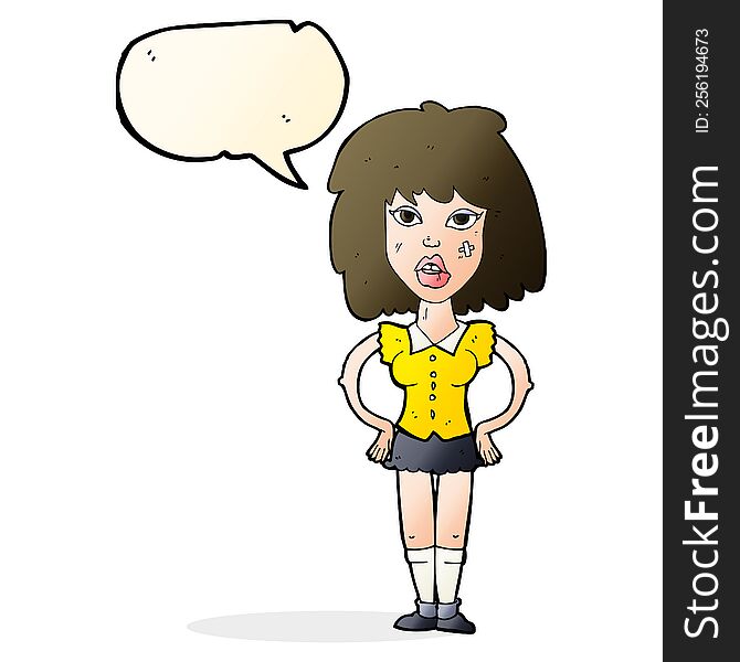 cartoon woman been in fight with speech bubble