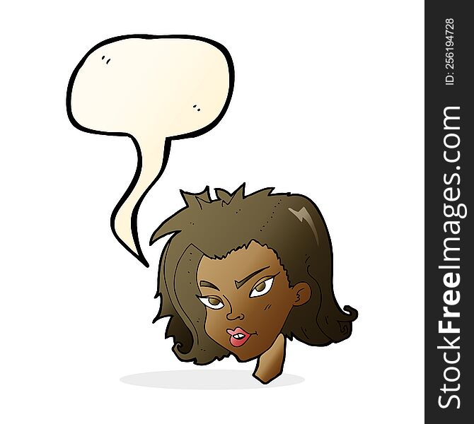 cartoon female face with speech bubble