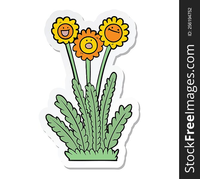 sticker of a cartoon happy flowers