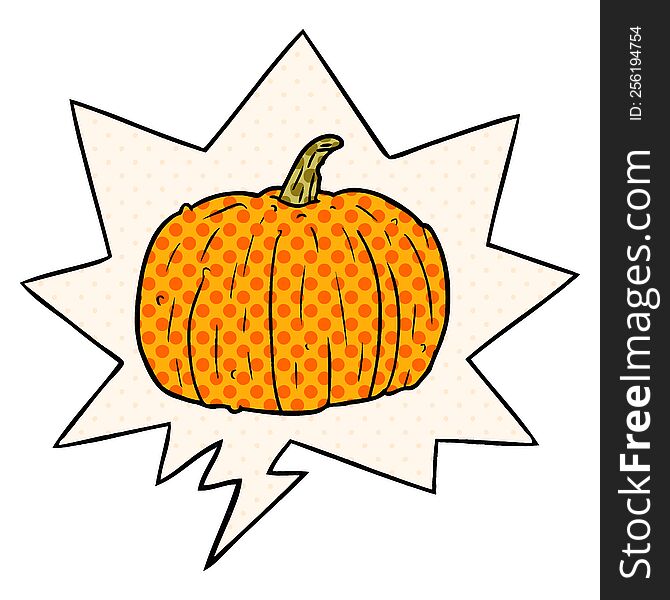 Cartoon Halloween Pumpkin And Speech Bubble In Comic Book Style