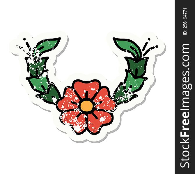 distressed sticker tattoo in traditional style of a decorative flower. distressed sticker tattoo in traditional style of a decorative flower