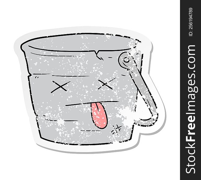distressed sticker of a kicked the bucket cartoon