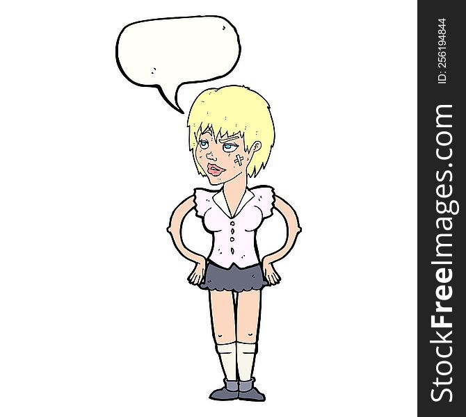 Cartoon Tough Woman With Hands On Hips With Speech Bubble