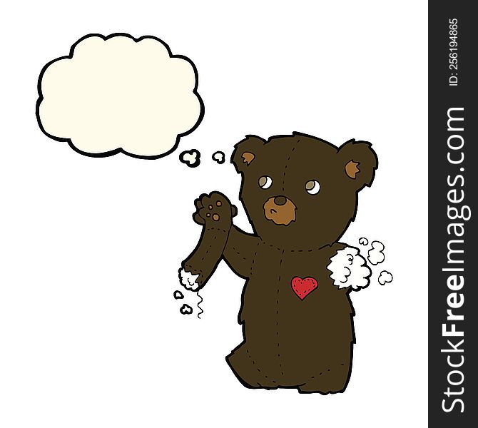 Cartoon Teddy Black Bear With Torn Arm With Thought Bubble