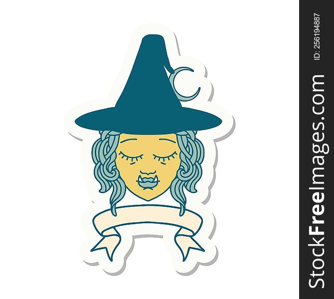 Half Orc Witch Character Face With Banner Sticker