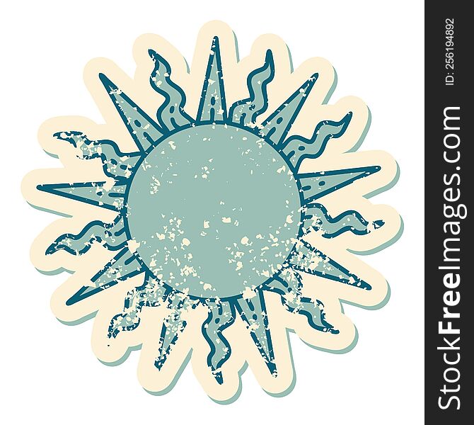 iconic distressed sticker tattoo style image of a sun. iconic distressed sticker tattoo style image of a sun