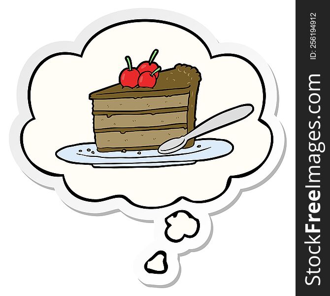 Cartoon Chocolate Cake And Thought Bubble As A Printed Sticker
