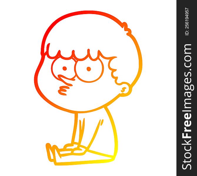 warm gradient line drawing cartoon boy sat waiting