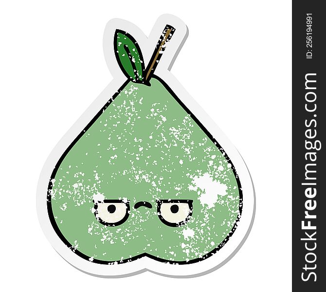 Distressed Sticker Of A Cute Cartoon Green Pear