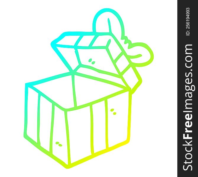 cold gradient line drawing of a cartoon open gift box
