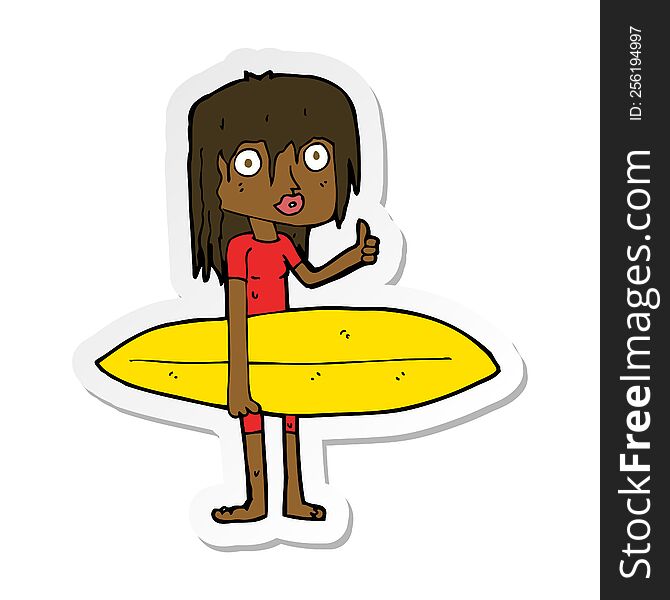 Sticker Of A Cartoon Surfer Girl