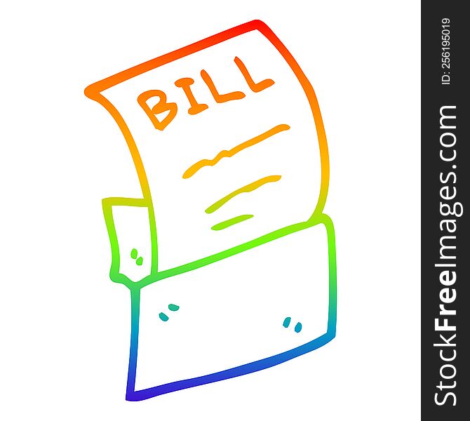 Rainbow Gradient Line Drawing Cartoon Bill In Envelope