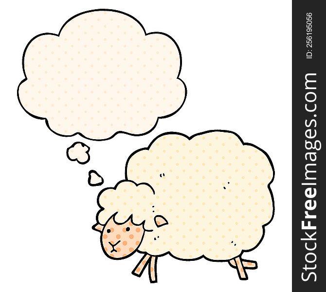 Cartoon Sheep And Thought Bubble In Comic Book Style