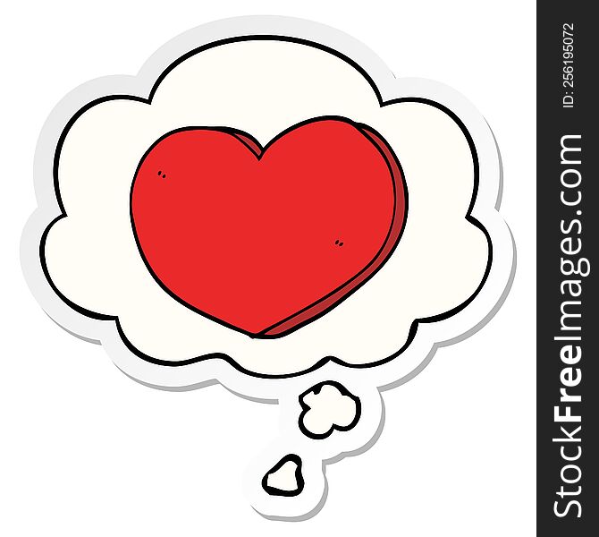 cartoon love heart with thought bubble as a printed sticker