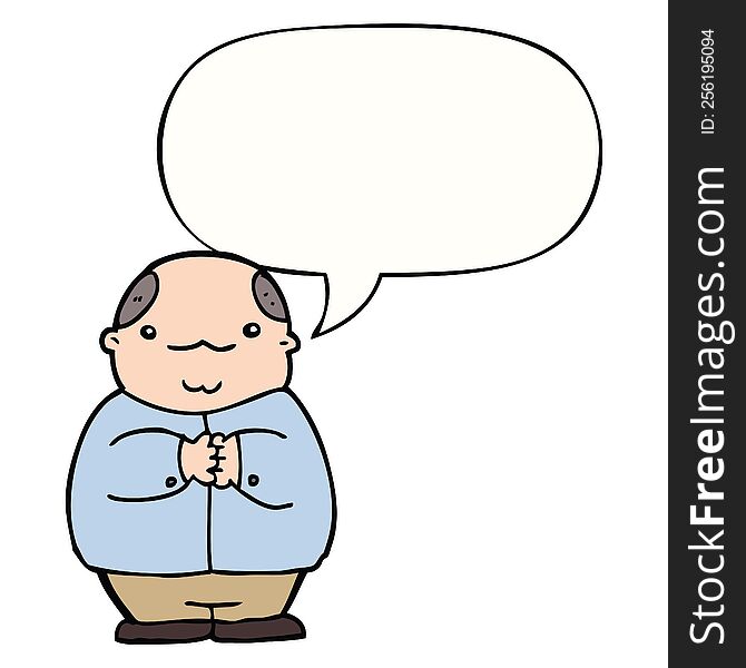 cartoon balding man and speech bubble