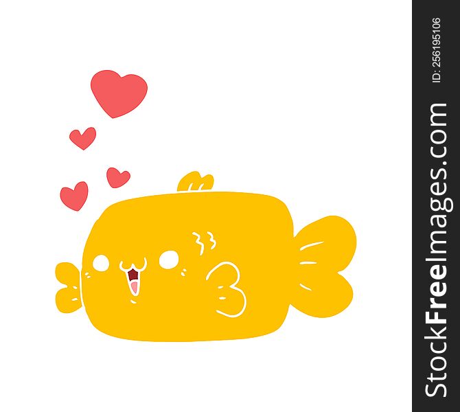 cute flat color style cartoon fish with love hearts